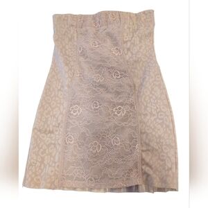 Bebe Strapless Lace Bodycon Dress Nude Beige Animal Print Cocktail Dress